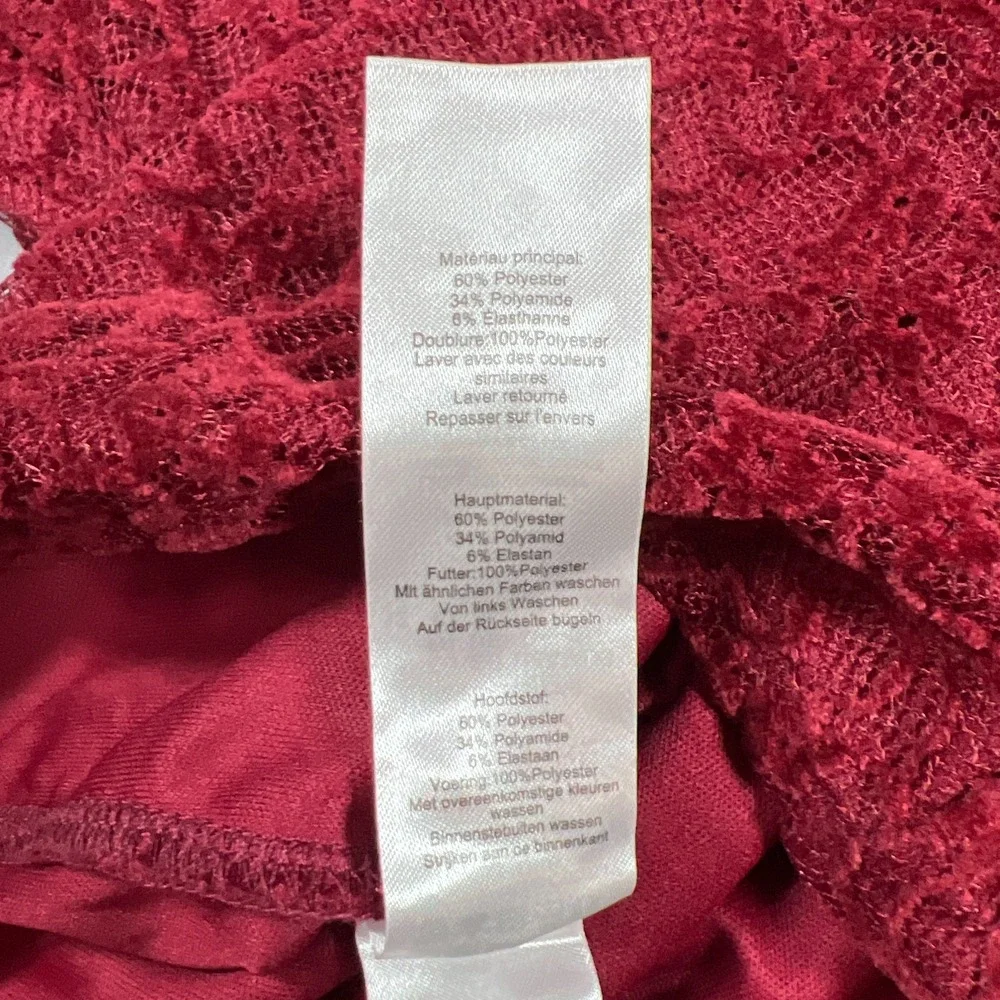 Pretty Little Thing Sheer Lace Flared Leg Pants Womens 8 Maroon High Waisted